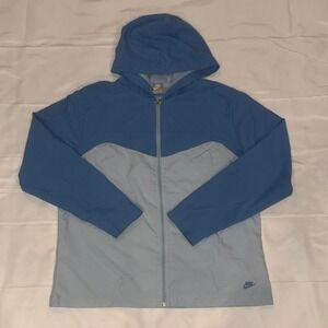 Vintage 90s Nike Windbreaker Jacket Blue Colorblock Hooded Full Zip XL‎